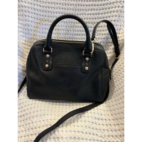 Michael Kors Black Leather Dome Satchel Medium Handbag Gold Accents Purse - Picture 3 of 12